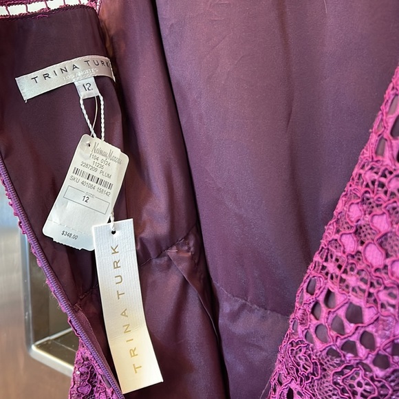 Trina Turk High Neck Lace Sheath Dress Plum 12 NWT - Picture 5 of 13